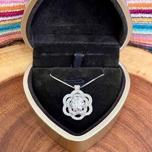 3 Carat Moissanite Sterling Silver Flower Halo Pendant Necklace New in Gift Box